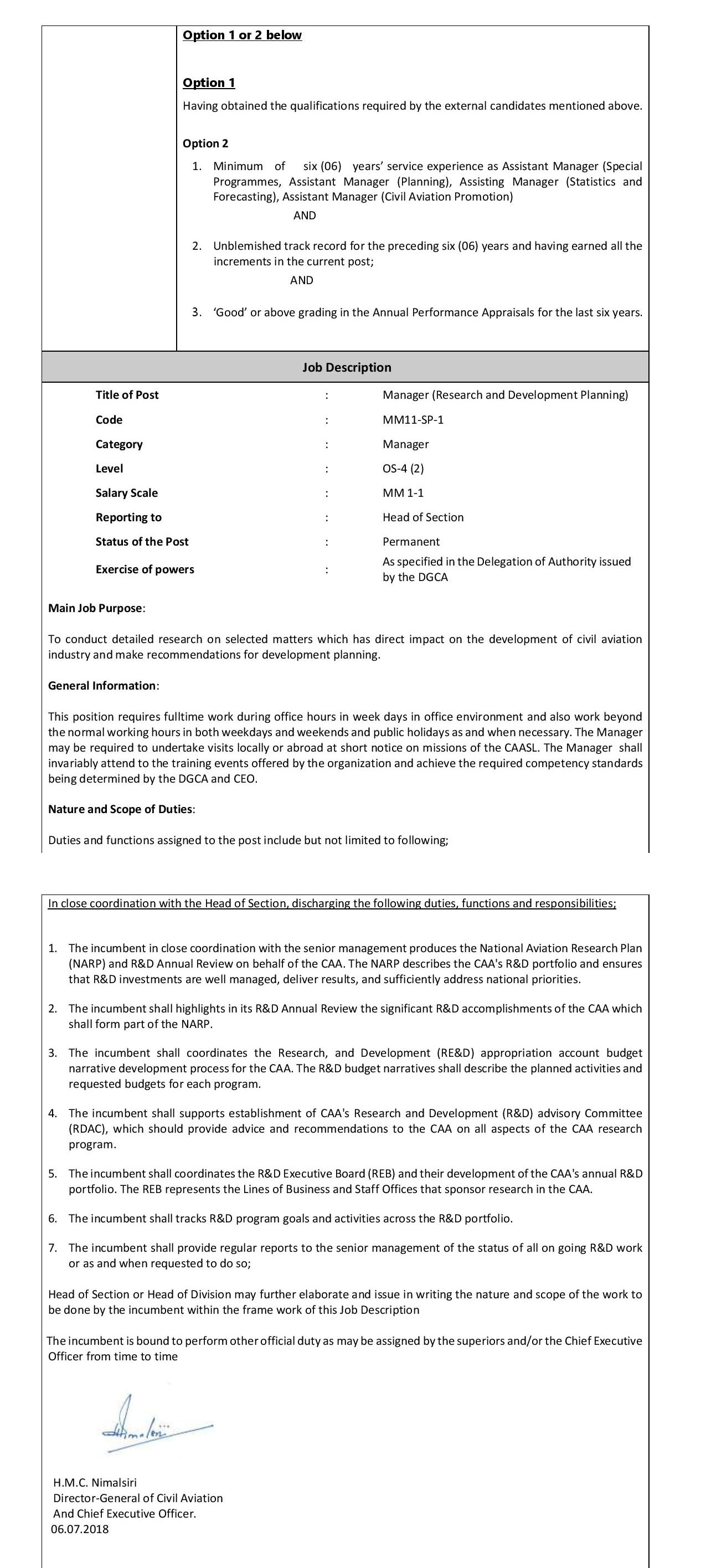 Manager (Financial Operations, ICT, Research and Development Planning) - Civil Aviation Authority